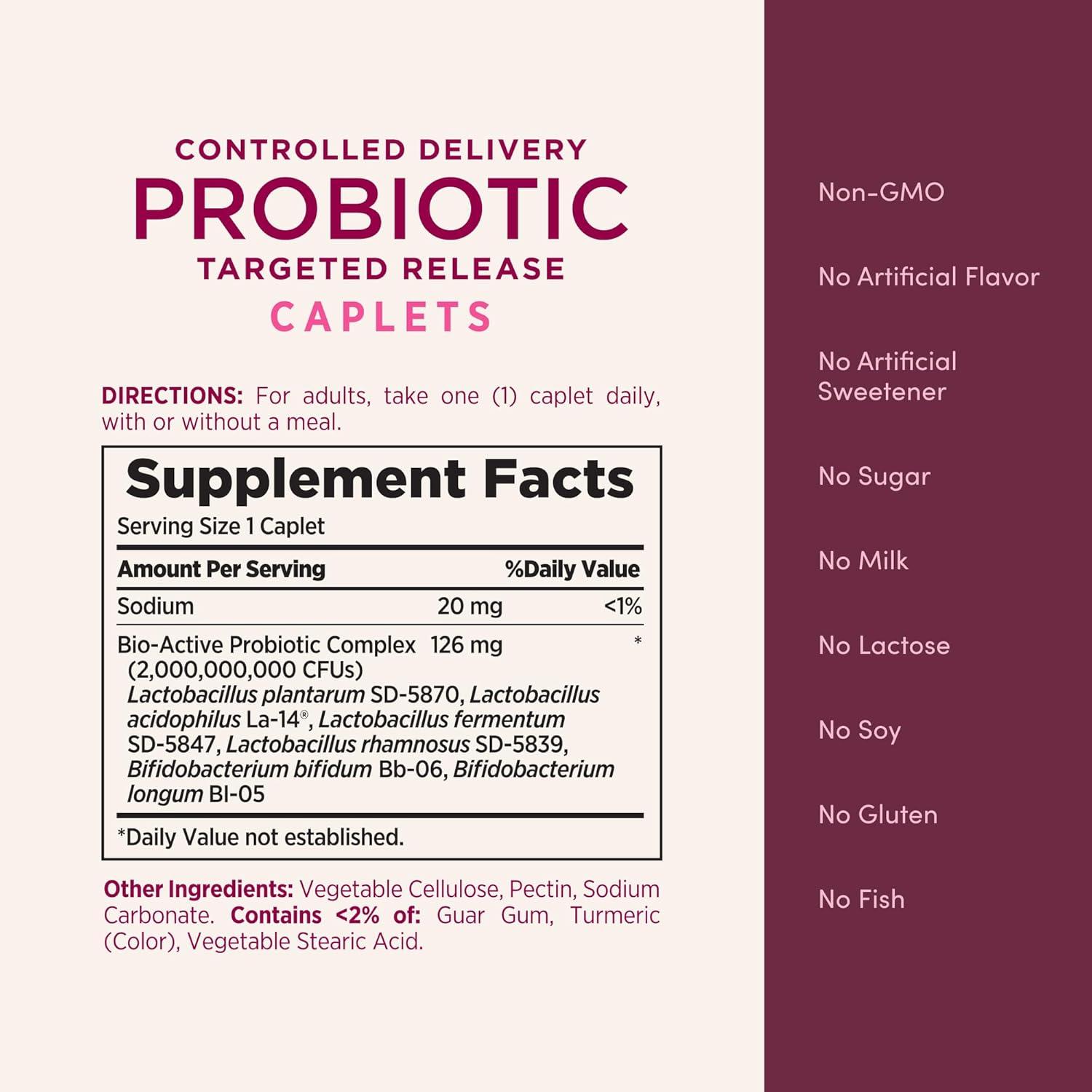 image:imageNatures Bounty Probiotic Controlled Delivery Dietary Supplement Supports Digestive Intestinal and Immune Health 30 Caplets 30 Total Servings30 Count Pack of 1