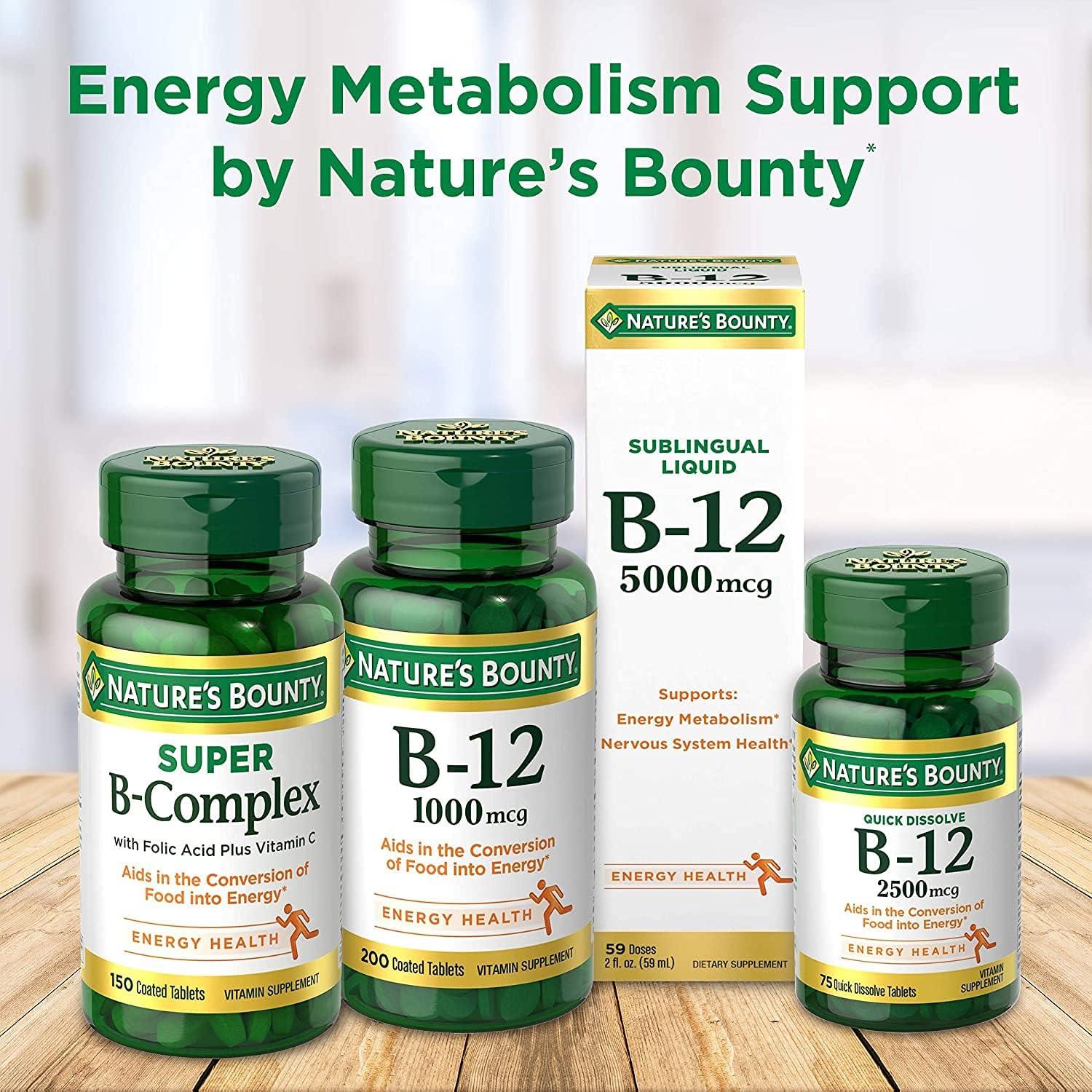 image:imageNatures Bounty Vitamin B12 Supports Energy Metabolism and Nervous System Health 500mcg 100 Quick Dissolve Tablets100 Count Pack of 2