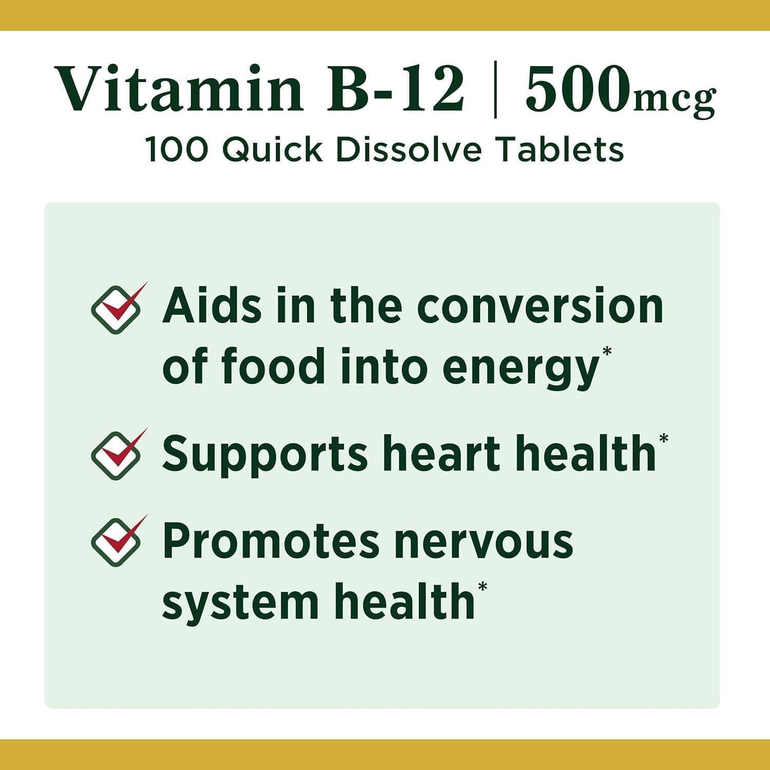 image:imageNatures Bounty Vitamin B12 Supports Energy Metabolism and Nervous System Health 500mcg 100 Quick Dissolve Tablets200 count Pack of 1