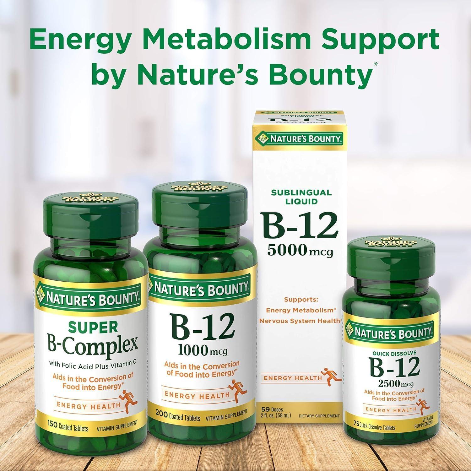 image:imageNatures Bounty Vitamin B12 Supports Energy Metabolism and Nervous System Health 500mcg 100 Quick Dissolve Tablets200 count Pack of 1