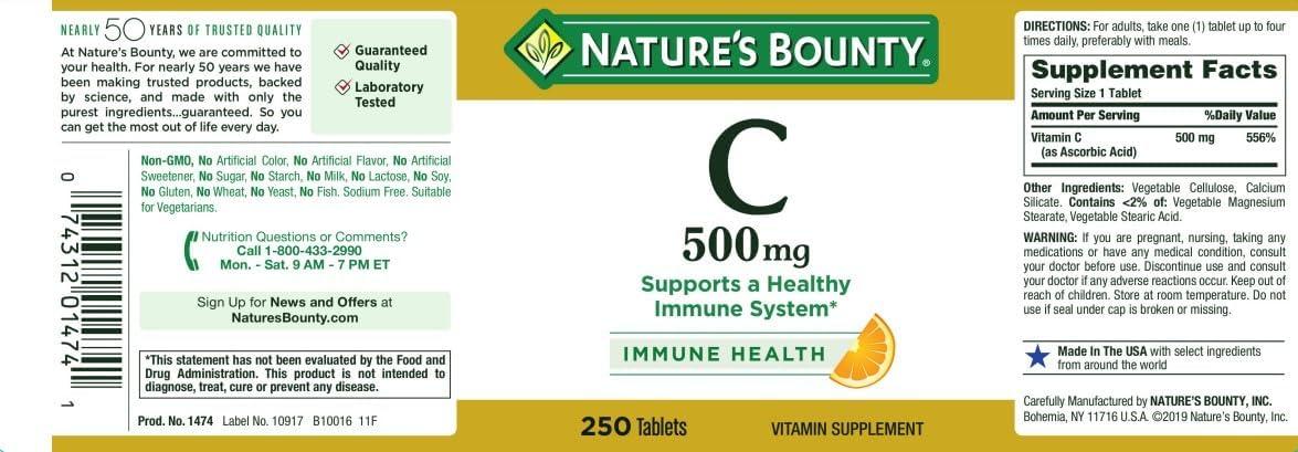 image:imageNatures Bounty Vitamin C 500mg Supports a Healthy Immune System Daily Vitamin Supplement 250 Vegetarian Tablets250 Count Pack of 3