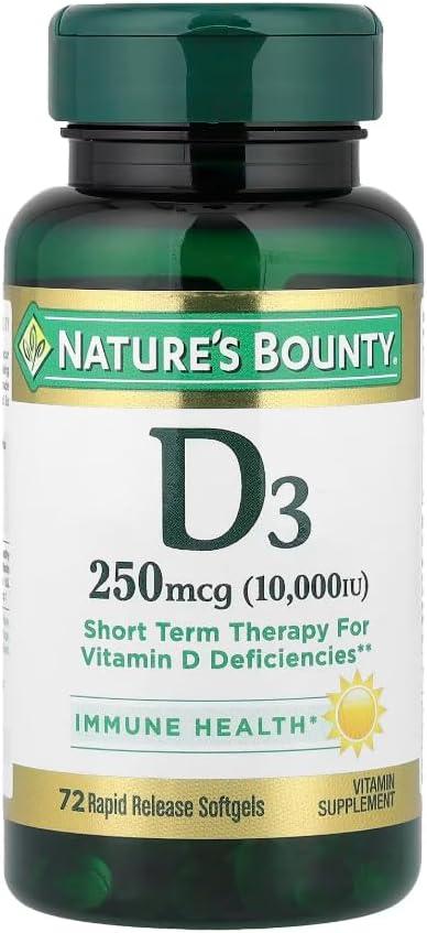 image:imageNatures Bounty Vitamin D for Immune Support Vitamin D Provides Immune Support and Promotes Healthy Bones 10000IU 72 Softgels Pack of 11 Count Pack of 2