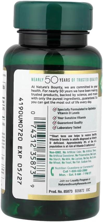 image:imageNatures Bounty Vitamin D for Immune Support Vitamin D Provides Immune Support and Promotes Healthy Bones 10000IU 72 Softgels Pack of 11 Count Pack of 2