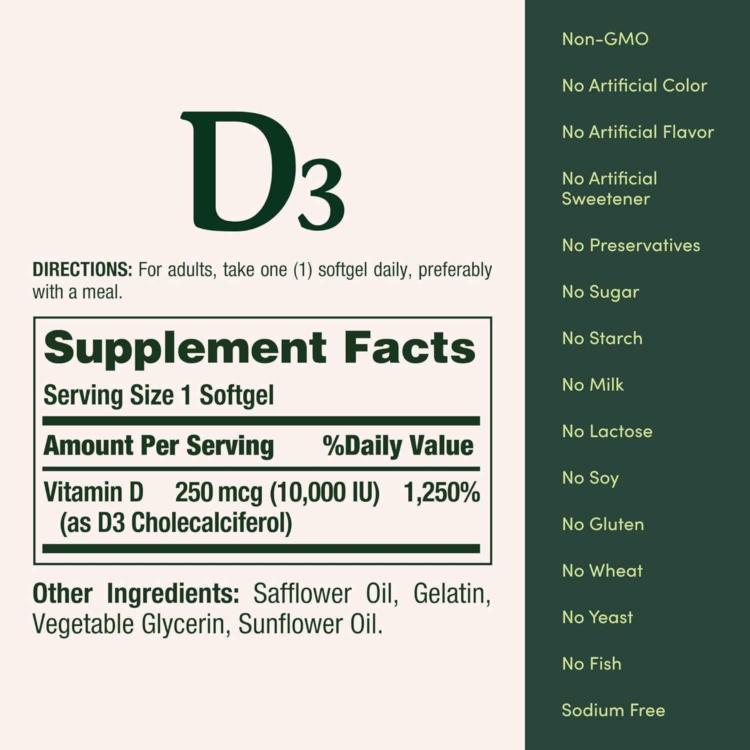 image:imageNatures Bounty Vitamin D for Immune Support Vitamin D Provides Immune Support and Promotes Healthy Bones 10000IU 72 Softgels Pack of 172 Count Pack of 2