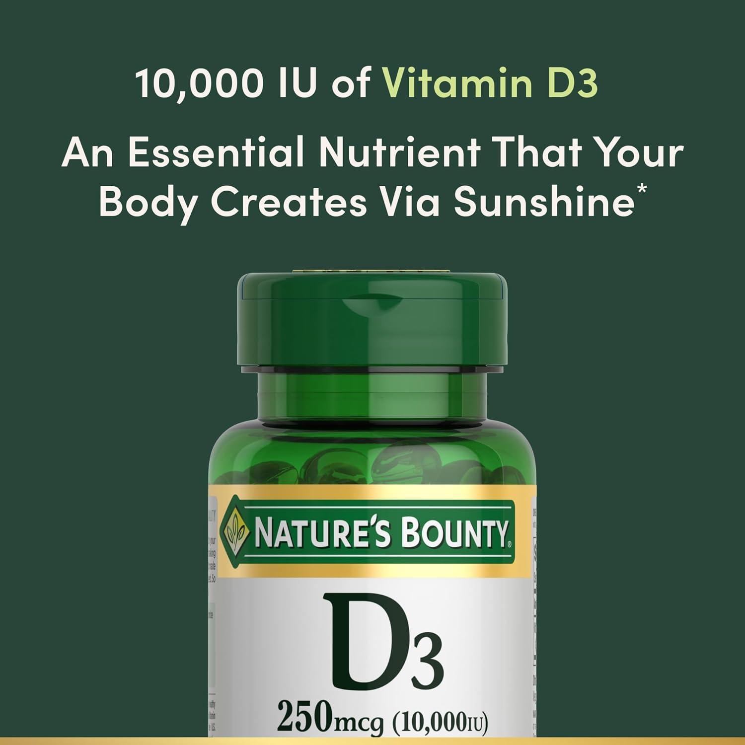 image:imageNatures Bounty Vitamin D for Immune Support Vitamin D Provides Immune Support and Promotes Healthy Bones 10000IU 72 Softgels Pack of 172 Count Pack of 2