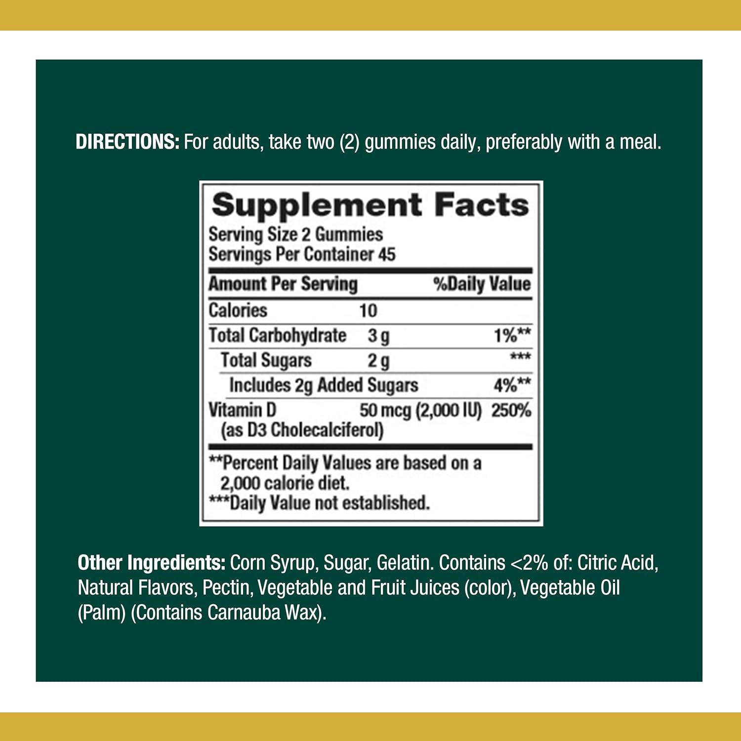 image:imageNatures Bounty Vitamin D3 Gummies Vitamin Supplement Supports Immune Health 50mcg 2000IU Mixed Fruit Flavor 90 GummiesStrawberry Orange Lemon