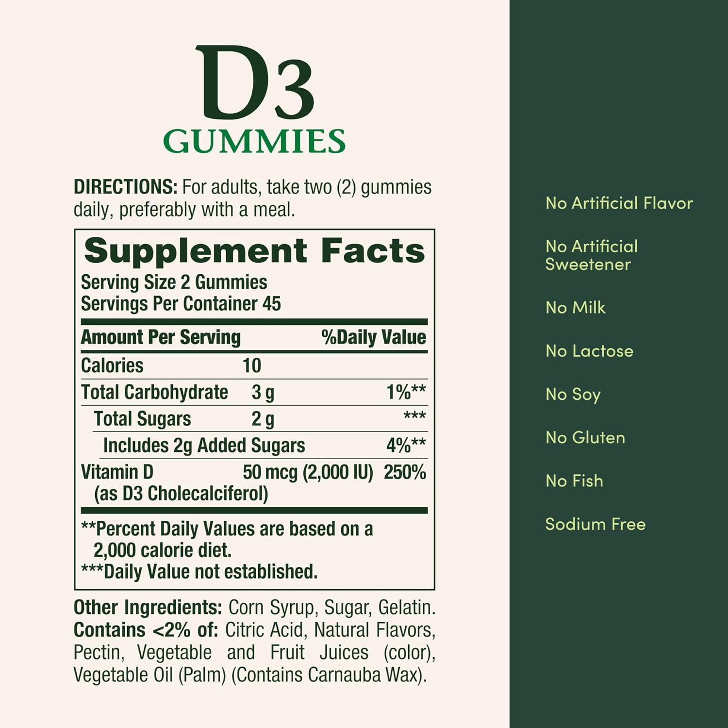 image:imageNatures Bounty Vitamin D3 Gummies Vitamin Supplement Supports Immune Health 50mcg 2000IU Mixed Fruit Flavor 90 GummiesStrawberry Orange Lemon