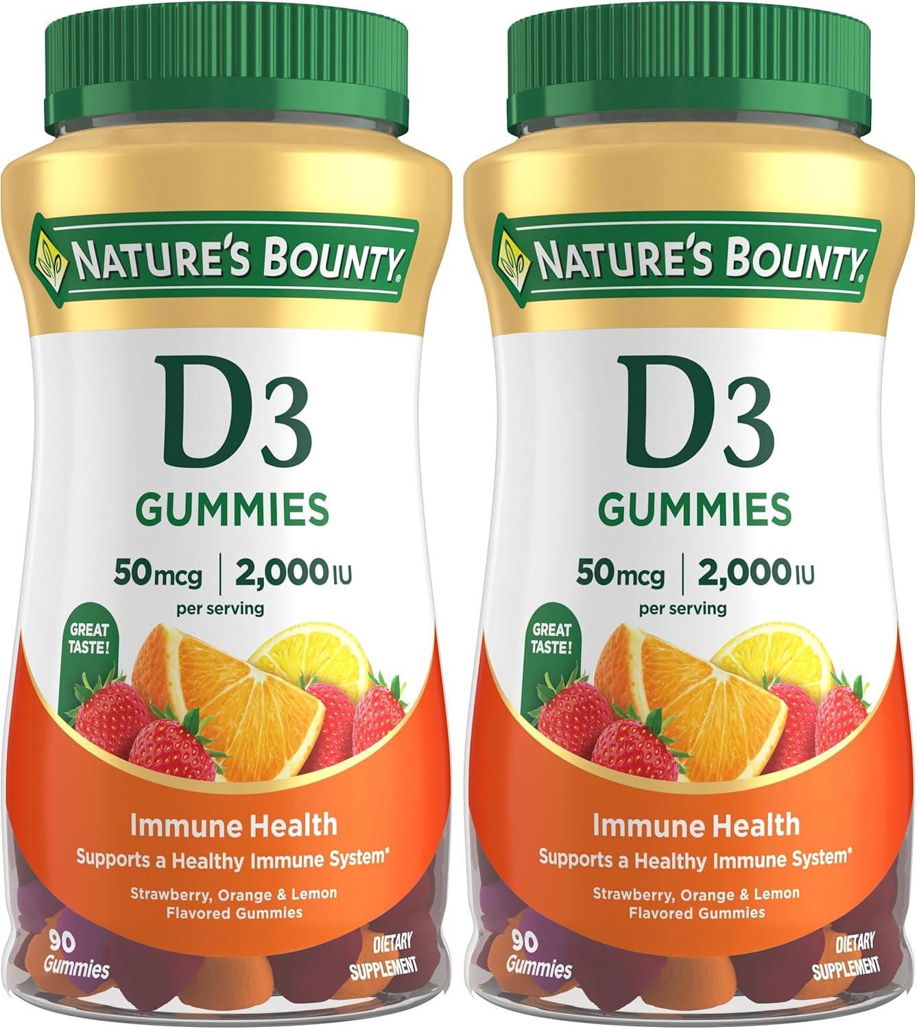 image:imageNatures Bounty Vitamin D3 Gummies Vitamin Supplement Supports Immune Health 50mcg 2000IU Mixed Fruit Flavor 90 GummiesStrawberry Orange Lemon