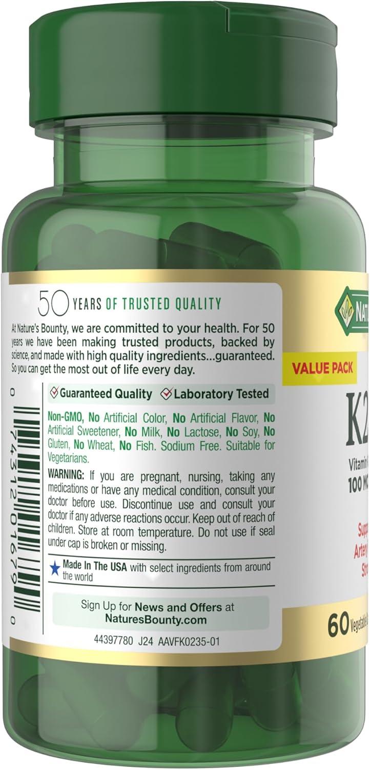 image:imageNatures Bounty Vitamin D3 K2 Supplement 4000 IU Vitamin D3 plus 100 mcg of Vitamin K Supplements for Adults for Heart amp Bone Health Support 30 Day Supply 30 Vegetarian Capsules60 Count Pack of 1