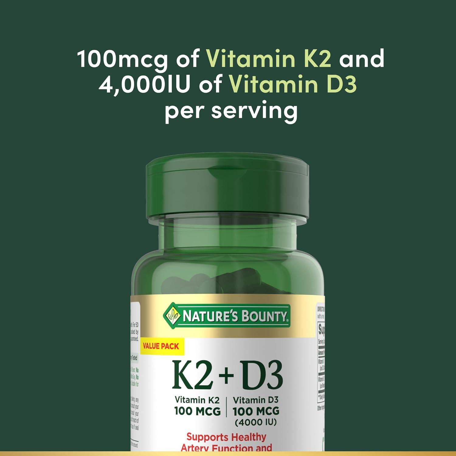 image:imageNatures Bounty Vitamin D3 K2 Supplement 4000 IU Vitamin D3 plus 100 mcg of Vitamin K Supplements for Adults for Heart amp Bone Health Support 30 Day Supply 30 Vegetarian Capsules60 Count Pack of 2