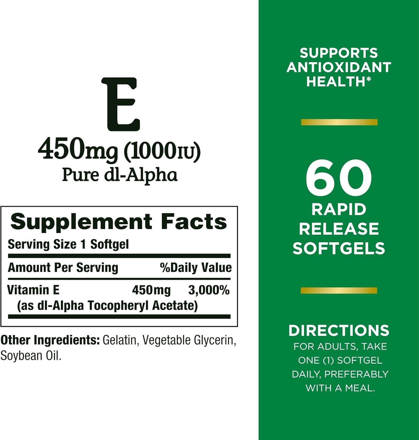 image:imageNatures Bounty Vitamin E 1000 IU Softgels Supports Antioxidant Health amp Immune System 1 Serving per Day No Gluten 60 Softgels Pack of 160 Count Pack of 3