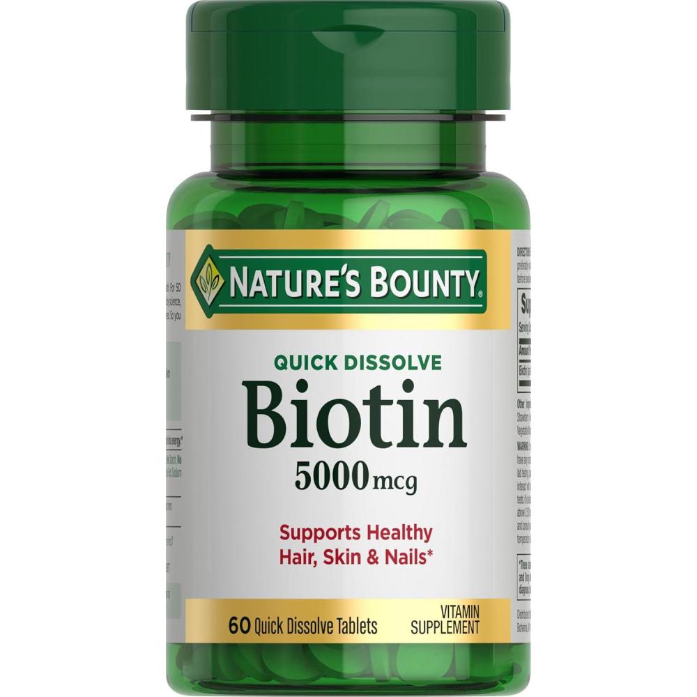 image:imageNatures Bounty Biotin Supports Metabolism for Cellular Energy and Healthy Hair Skin and Nails 5000 mcg 60 Quick Dissolve TabletsStrawberry