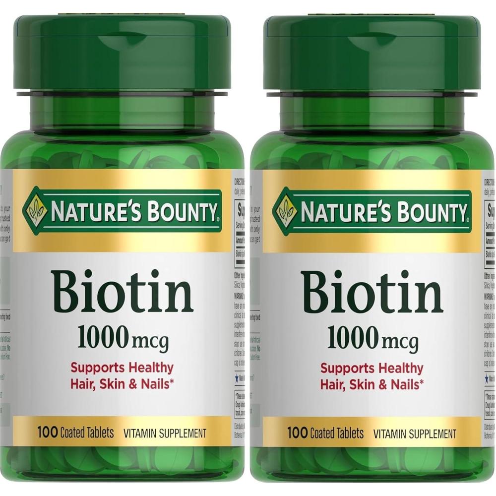 image:imageNatures Bounty Biotin Supports Metabolism for Energy and Healthy Hair Skin and Nails 1000 mcg 100 Tablets100 Count Pack of 2