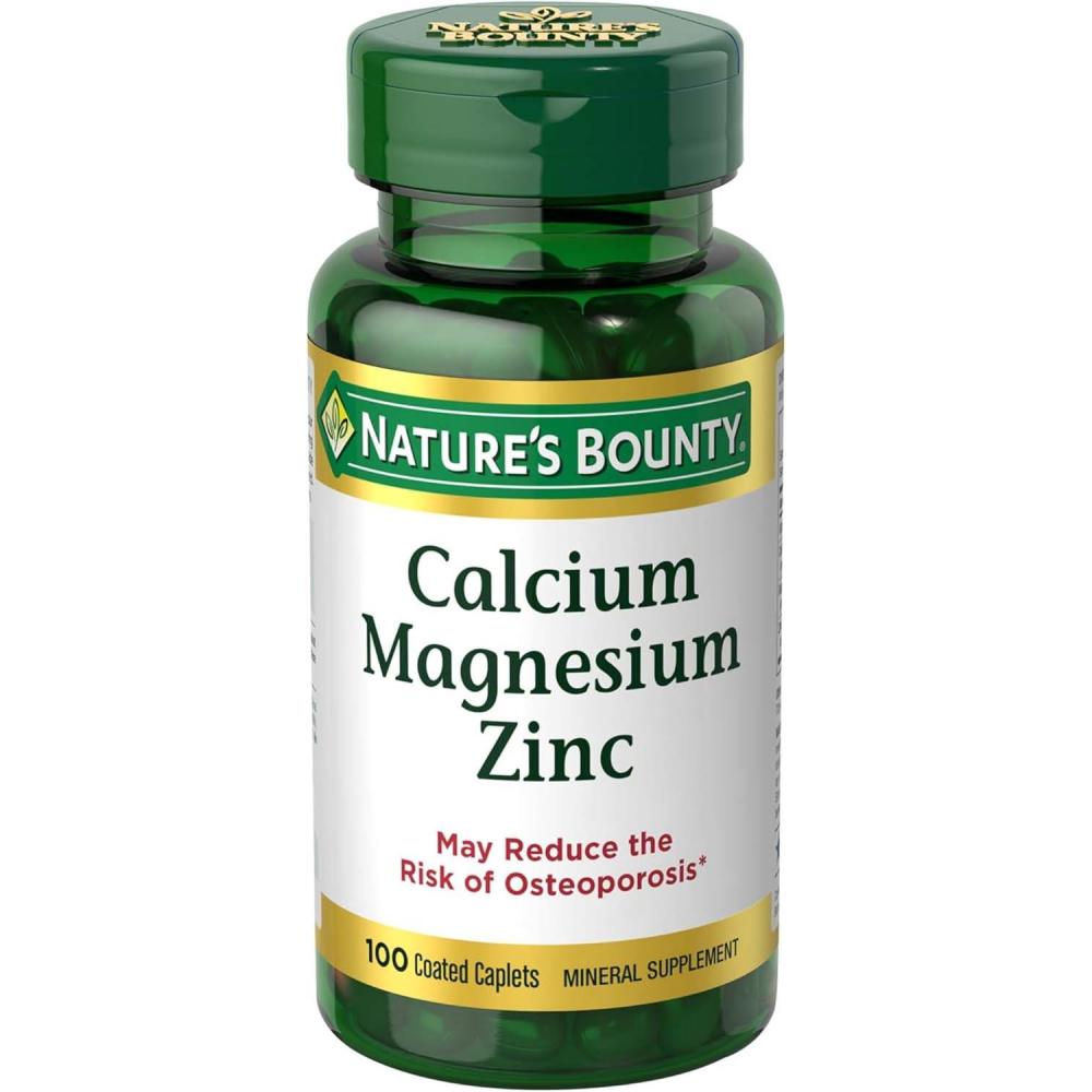 image:imageNatures Bounty Calcium Magnesium amp Zinc Caplets Immune amp Bone Health Daily Supplement 1000mg Calcium 400mg Magnesium 600 IU Vitamin D Gluten Free 100 CapletsCalcium Magnesium Zinc