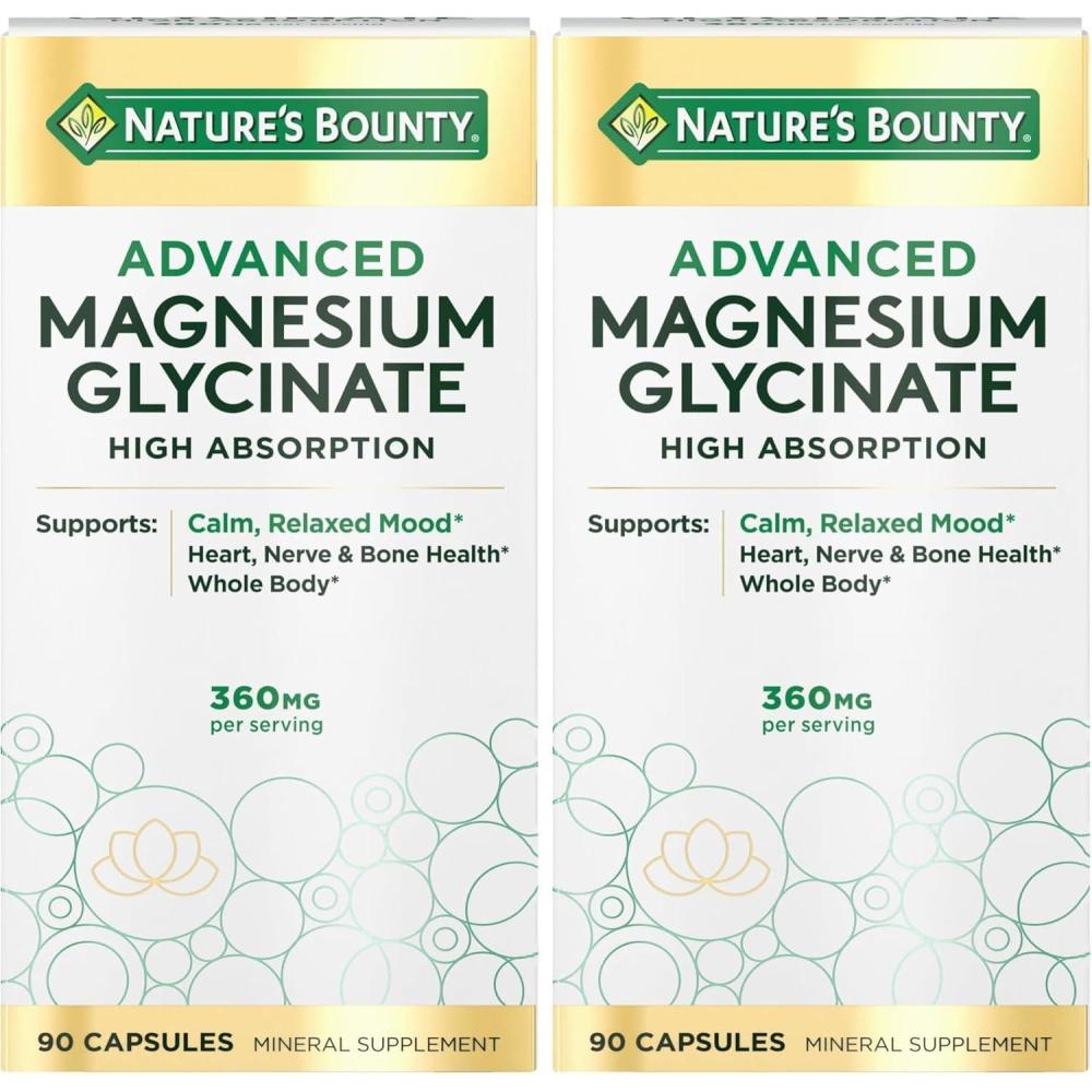 image:imageNatures Bounty Calm Magnesium Glycinate Supplement High Absorption Magnesium for Relaxed Mood Heart amp Bone Health 90 Capsules90 Count Pack of 2