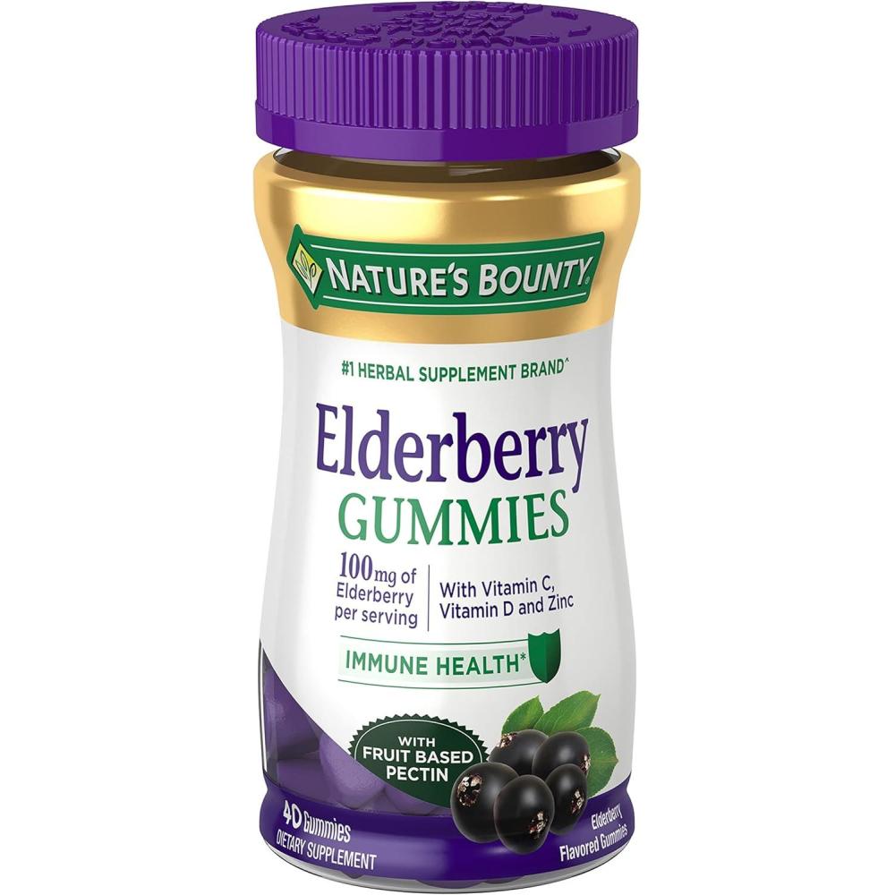 image:imageNatures Bounty Elderberry Gummies Dietary Supplement Supports Immune Health Contains Vitamin A C D E and Zinc 100 mg 70 GummiesElderberry