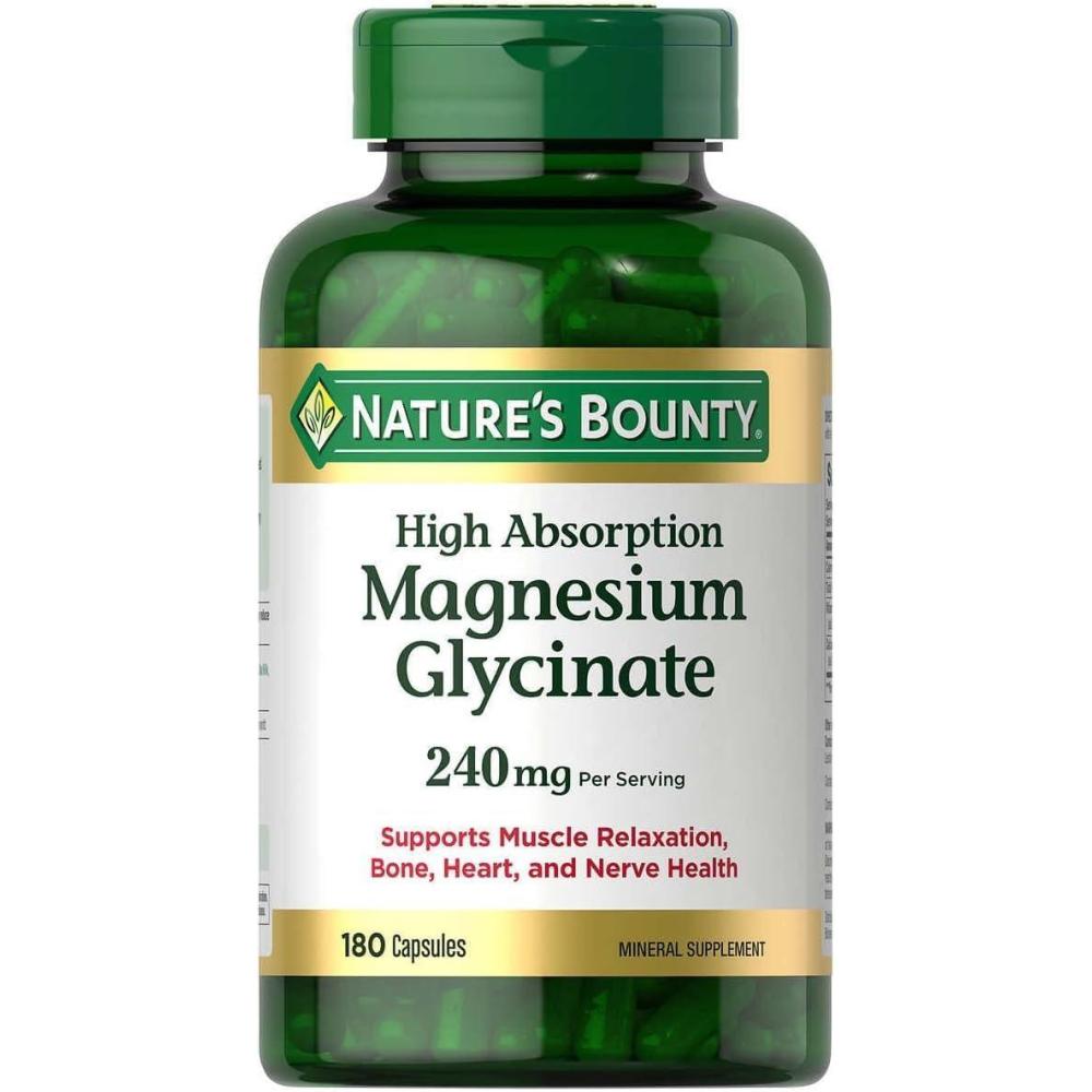 image:imageNatures Bounty High Absorption Magnesium Glycinate 240 mg for Supporting Muscle Relaxation and Bone Heart amp Nerve Health NonGMO GlutenFree Vegetarian 120 Count60 Servings180 Count Pack of 1