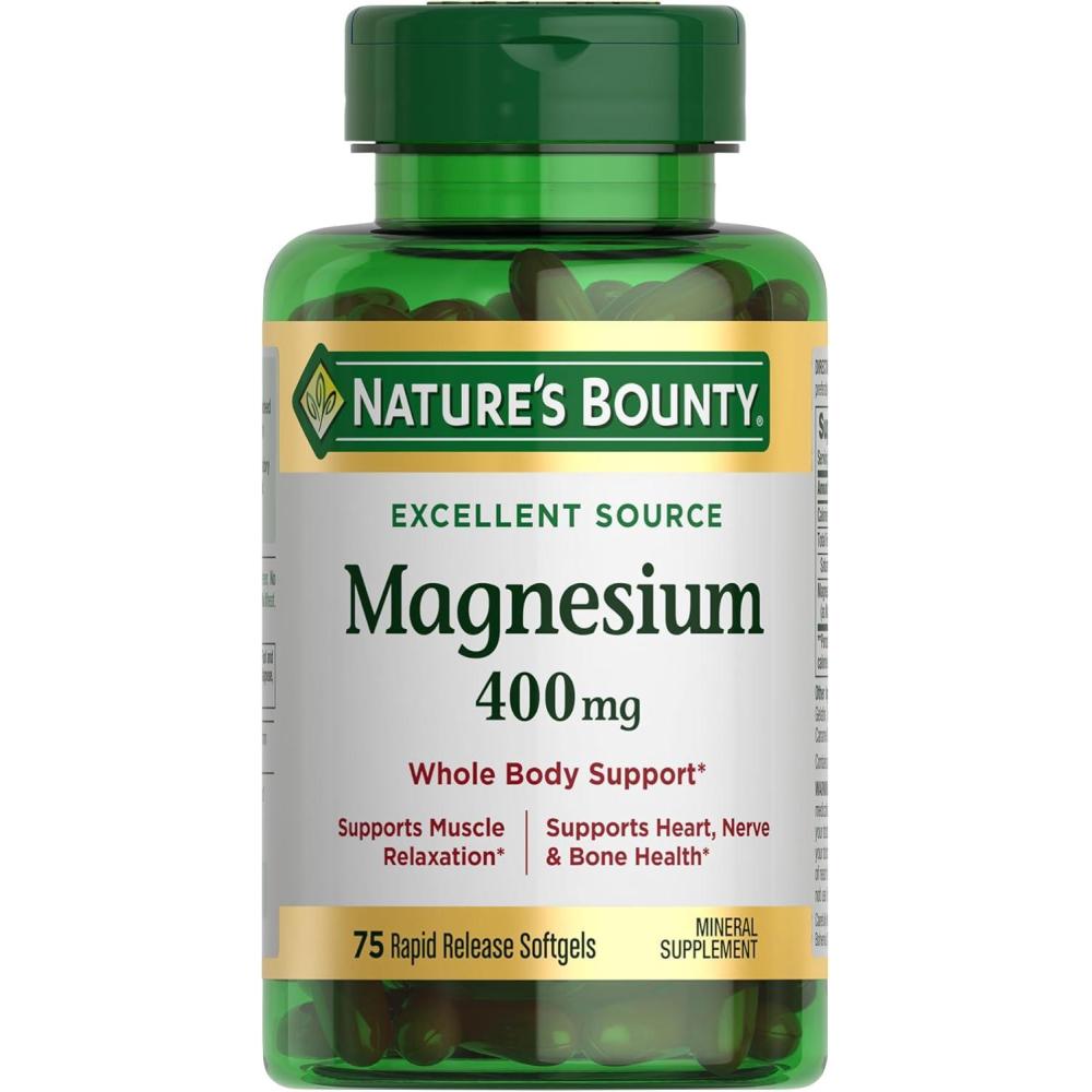 image:imageNatures Bounty Magnesium 400 mg Softgel Whole Body Support Magnesium Supplements for Men and Women Heart Nerve amp Bone Health 75 Softgels Pack of 1