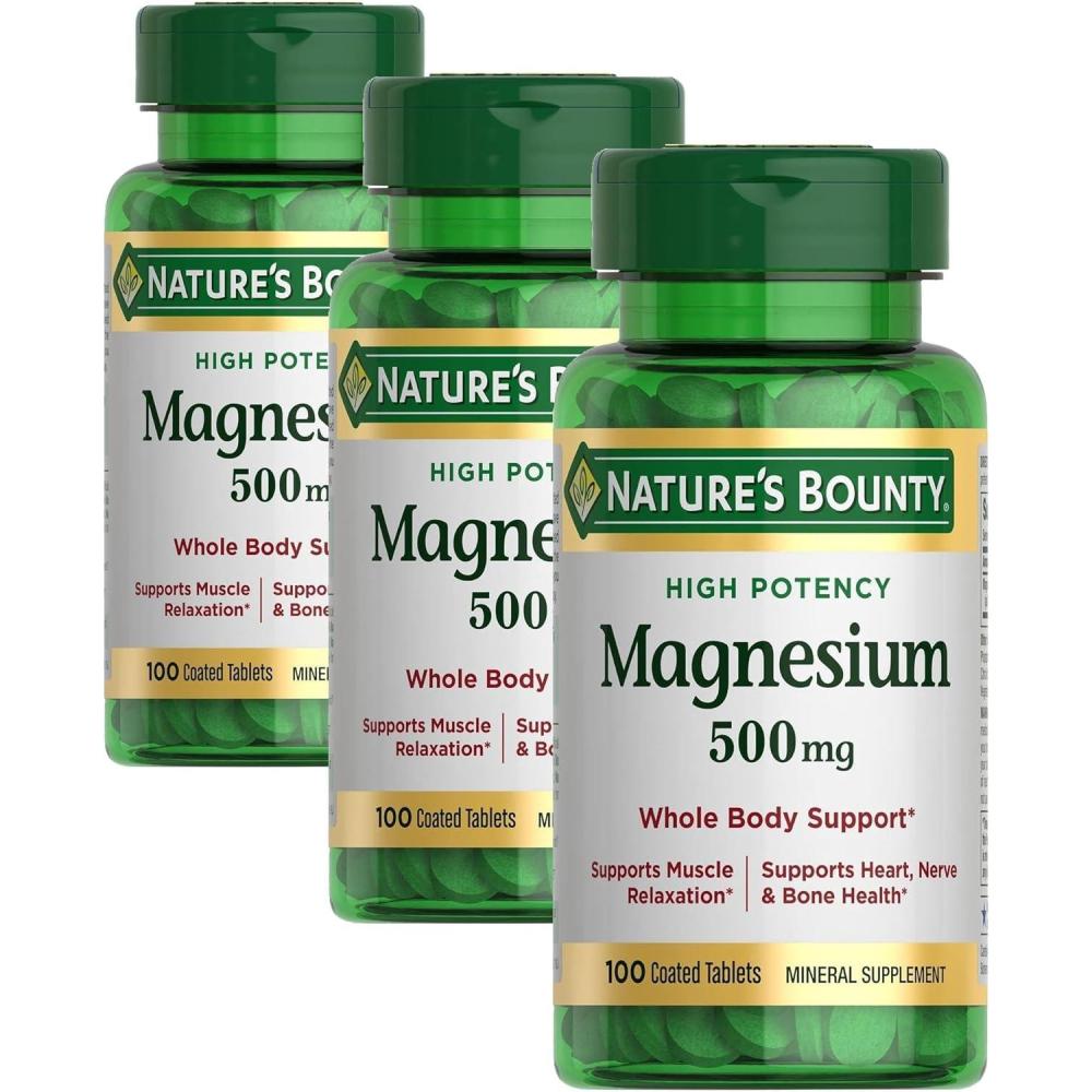 image:imageNatures Bounty Magnesium Mineral Supplement Supports Bone and Muscle Health 500 mg Coated Tablets 100 Count100 Count Single Pack Pack of 3