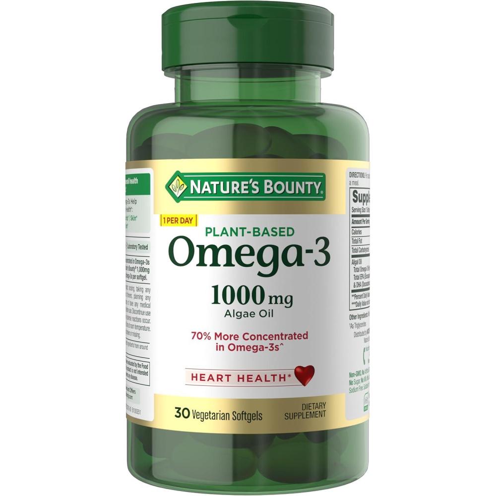 image:imageNatures Bounty Omega 3 PlantBased Omega 3 Fatty Acid Supplement 520mg Supports Whole Body Health Including Heart Skin Joint 30 Vegetarian Softgels Fish Oil Alternative30 Count Pack of 1