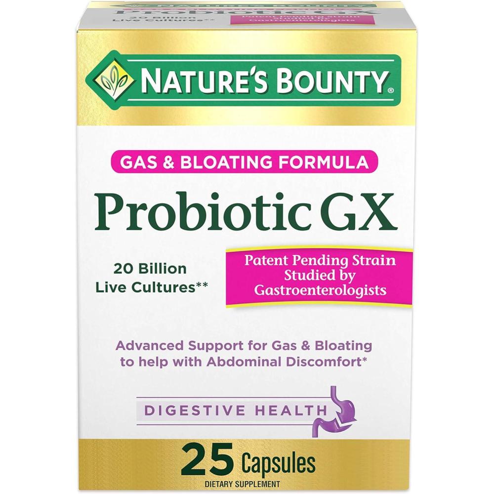 image:imageNatures Bounty Probiotic GX Helps with Occasional Gas and Bloating Dietary Supplement Digestive Health 25 CapsulesUnflavoured