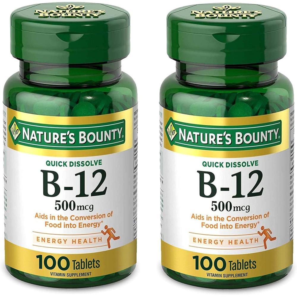 image:imageNatures Bounty Vitamin B12 Supports Energy Metabolism and Nervous System Health 500mcg 100 Quick Dissolve Tablets100 Count Pack of 2