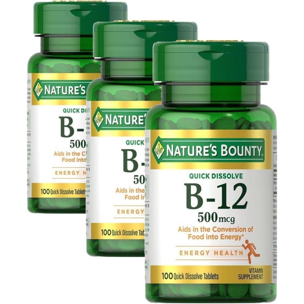 image:imageNatures Bounty Vitamin B12 Supports Energy Metabolism and Nervous System Health 500mcg 100 Quick Dissolve Tablets100 Count Pack of 3