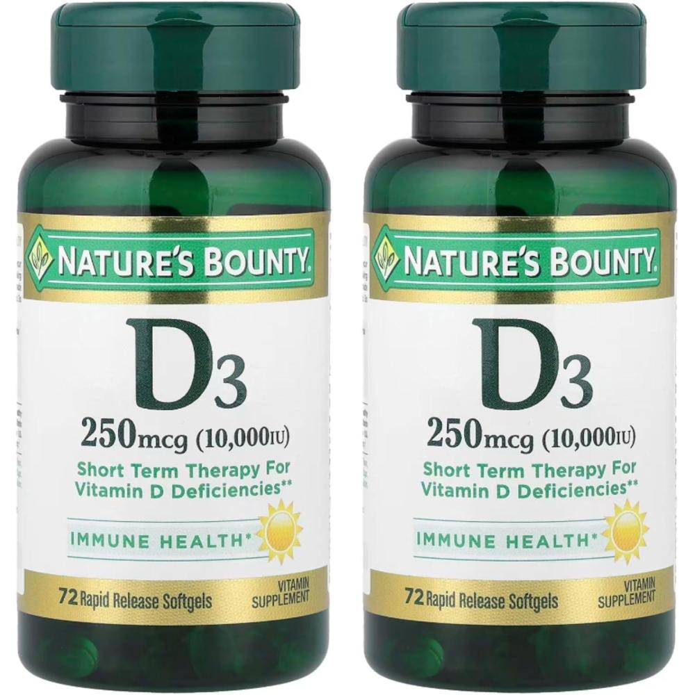 image:imageNatures Bounty Vitamin D for Immune Support Vitamin D Provides Immune Support and Promotes Healthy Bones 10000IU 72 Softgels Pack of 11 Count Pack of 2