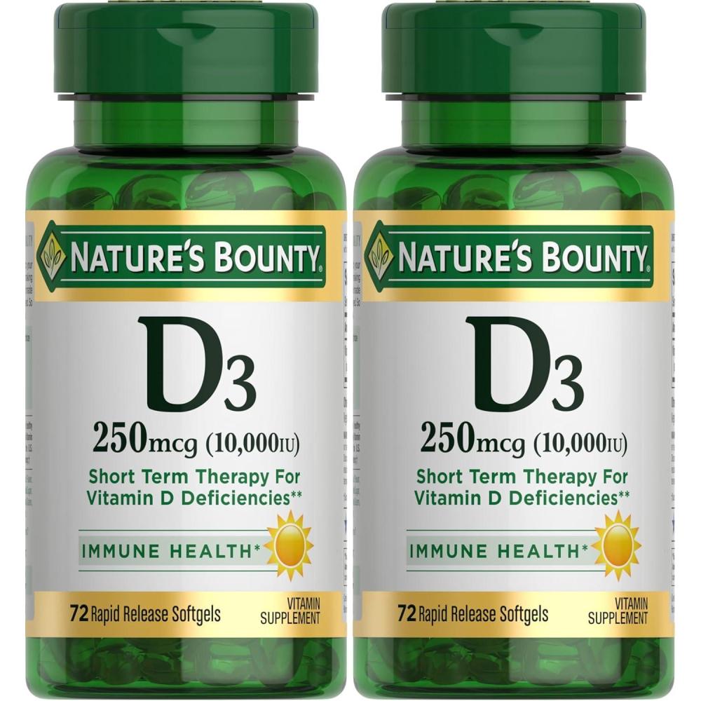 image:imageNatures Bounty Vitamin D for Immune Support Vitamin D Provides Immune Support and Promotes Healthy Bones 10000IU 72 Softgels Pack of 172 Count Pack of 2