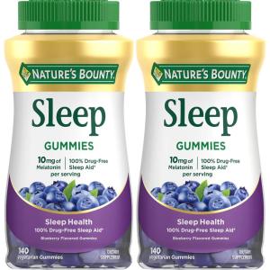 image:imageNatures Bounty 10 mg Melatonin Gummy 100 Drug Free Sleep Supplement 10 mg Blueberry 140 Ct140 Count Pack of 2