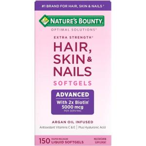 image:imageNatures Bounty Advanced Hair Skin amp Nails ArganInfused Vitamin Supplement with Biotin and Hyaluronic Acid 150 Rapid Release Softgels 50 Total Servings150 Count