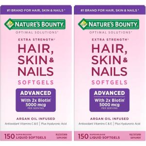 image:imageNatures Bounty Advanced Hair Skin amp Nails ArganInfused Vitamin Supplement with Biotin and Hyaluronic Acid 150 Rapid Release Softgels 50 Total Servings150 Count Pack of 2