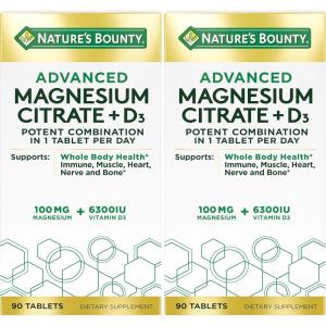 image:imageNatures Bounty Advanced Vitamin D3 with Magnesium Citrate Immune Formula Supports Immune and Bone Health 90 Tablets90 Count Pack of 2