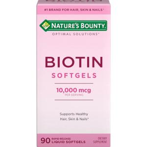 image:imageNatures Bounty Biotin 10000mcg Supplement Supports Healthy Hair Skin and Nails Optimal Solutions Hair Vitamin with Biotin 90 Rapid Release Liquid Softgels90 Count Pack of 1