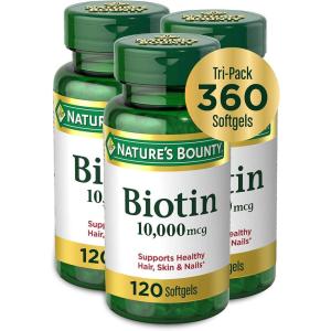 image:imageNatures Bounty Biotin Hair Skin and Nails Vitamins Supports Healthy Hair Skin and Nails 10000 mcg 120 Softgels Pack of 1120 Count Pack of 3