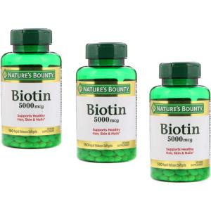 image:imageNatures Bounty Biotin Supports Metabolism for Cellular Energy and Healthy Hair Skin and Nails 5000 mcg 150 Softgels1 Count Pack of 450