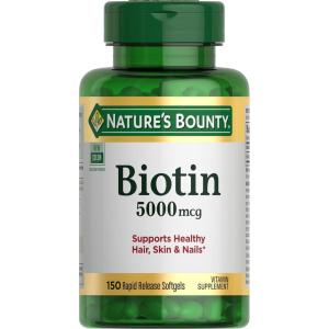 image:imageNatures Bounty Biotin Supports Metabolism for Cellular Energy and Healthy Hair Skin and Nails 5000 mcg 150 Softgels150 Count Pack of 1
