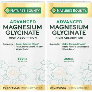image:imageNatures Bounty Calm Magnesium Glycinate Supplement  High Absorption Magnesium for Relaxed Mood Heart amp Bone Health 90 Capsules90 Count Pack of 2