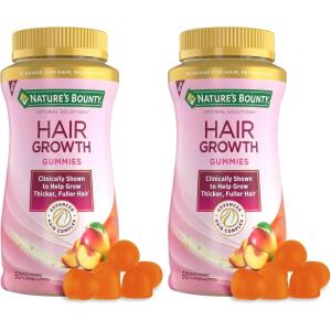 image:imageNatures Bounty Hair Growth Gummies for Supporting Thicker Fuller Hair with Biotin Silicon amp Arginine Peach Mango Flavor  Gluten Free Contains No Lactose Sodium or Fish 60 Count30 Servings60 Count Pack of 2