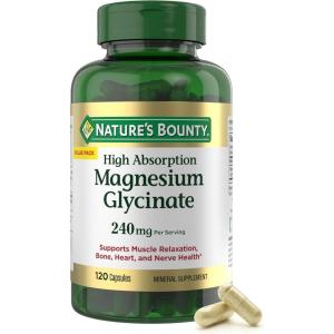 image:imageNatures Bounty High Absorption Magnesium Glycinate 240 mg for Supporting Muscle Relaxation and Bone Heart amp Nerve Health  NonGMO GlutenFree Vegetarian 120 Count60 Servings120 Count Pack of 1