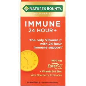 image:imageNatures Bounty Immune 24 Hour  The only Vitamin C with 24 Hour Immune Support from EsterC 1000 mg Vitamin C D amp Zinc Gluten Free Rapid Release Softgels 2 Softgels per Day 50 Count50 Count Pack of 1