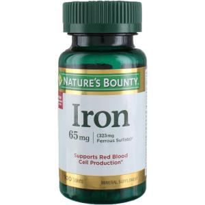 image:imageNatures Bounty Iron 65mg 325 mg Ferrous Sulfate Cellular Energy Support Promotes Normal Red Blood Cell Production 1 Serving Per Day Gluten Free 100 Vegetarian Tablets100 Count Pack of 6