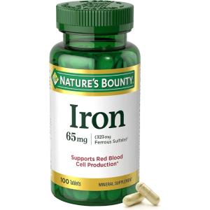image:imageNatures Bounty Iron 65mg 325 mg Ferrous Sulfate Cellular Energy Support Promotes Normal Red Blood Cell Production 1 Serving Per Day Gluten Free 100 Vegetarian Tablets100 Count Pack of 1