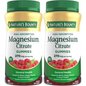 image:imageNatures Bounty Magnesium Citrate Gummies for Adults Supports General Health Bone Nerve Muscle amp Heart Health Support 270mg per Serving Vegan NonGMO  Raspberry 90 Count90 Count Pack of 2