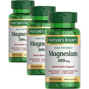 image:imageNatures Bounty Magnesium Mineral Supplement Supports Bone and Muscle Health 500 mg Coated Tablets 100 Count100 Count Single Pack Pack of 3