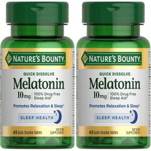 image:imageNatures Bounty Melatonin 100 Drug Free Sleep Aid Dietary Supplement Promotes Relaxation and Sleep Health 10mg 45 Quick Dissolve Tablets45 Count Pack of 2