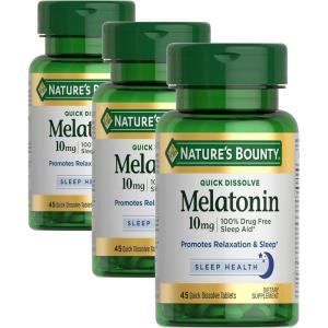 image:imageNatures Bounty Melatonin 100 Drug Free Sleep Aid Dietary Supplement Promotes Relaxation and Sleep Health 10mg 45 Quick Dissolve Tablets45 Count Pack of 3