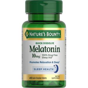 image:imageNatures Bounty Melatonin 100 Drug Free Sleep Aid Dietary Supplement Promotes Relaxation and Sleep Health 10mg 45 Quick Dissolve Tablets45 Count Pack of 1