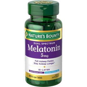 image:imageNatures Bounty Melatonin 5mg Dual Spectrum 100 Drug Free Sleep Supplement Quick Release and Extended Release Promotes Relaxation and Sleep Health 60 BiLayer Tablets60 Count Pack of 1