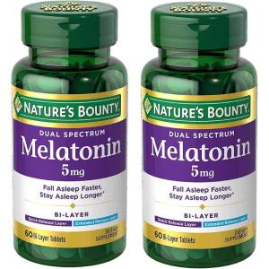 image:imageNatures Bounty Melatonin 5mg Dual Spectrum 100 Drug Free Sleep Supplement Quick Release and Extended Release Promotes Relaxation and Sleep Health 60 BiLayer Tablets60 Count Pack of 2